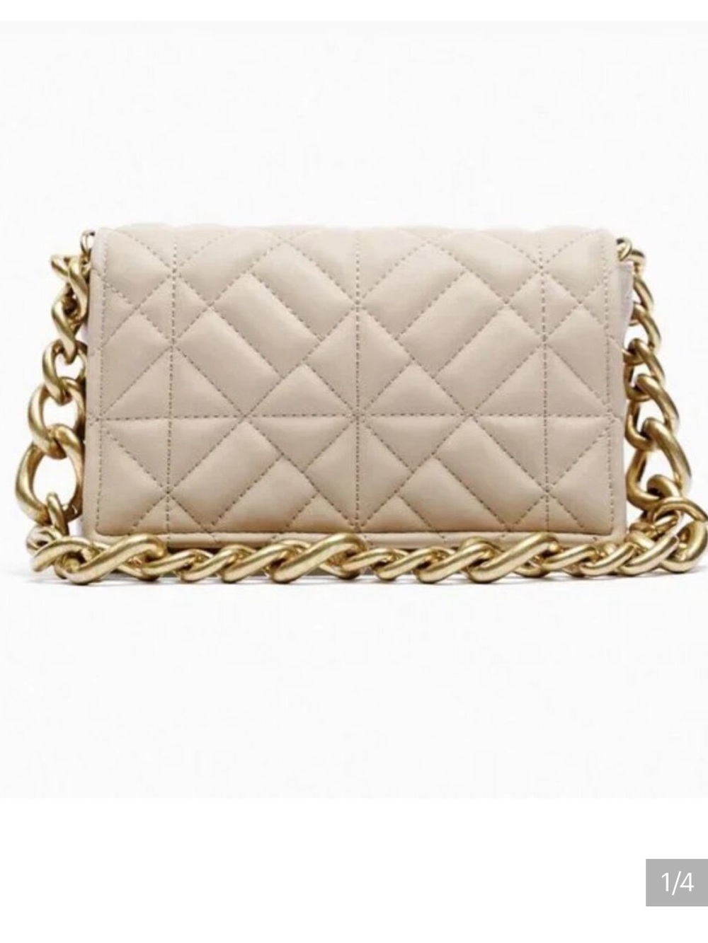 Zara Quilted Shoulder Bag in Beige with Gold Chain